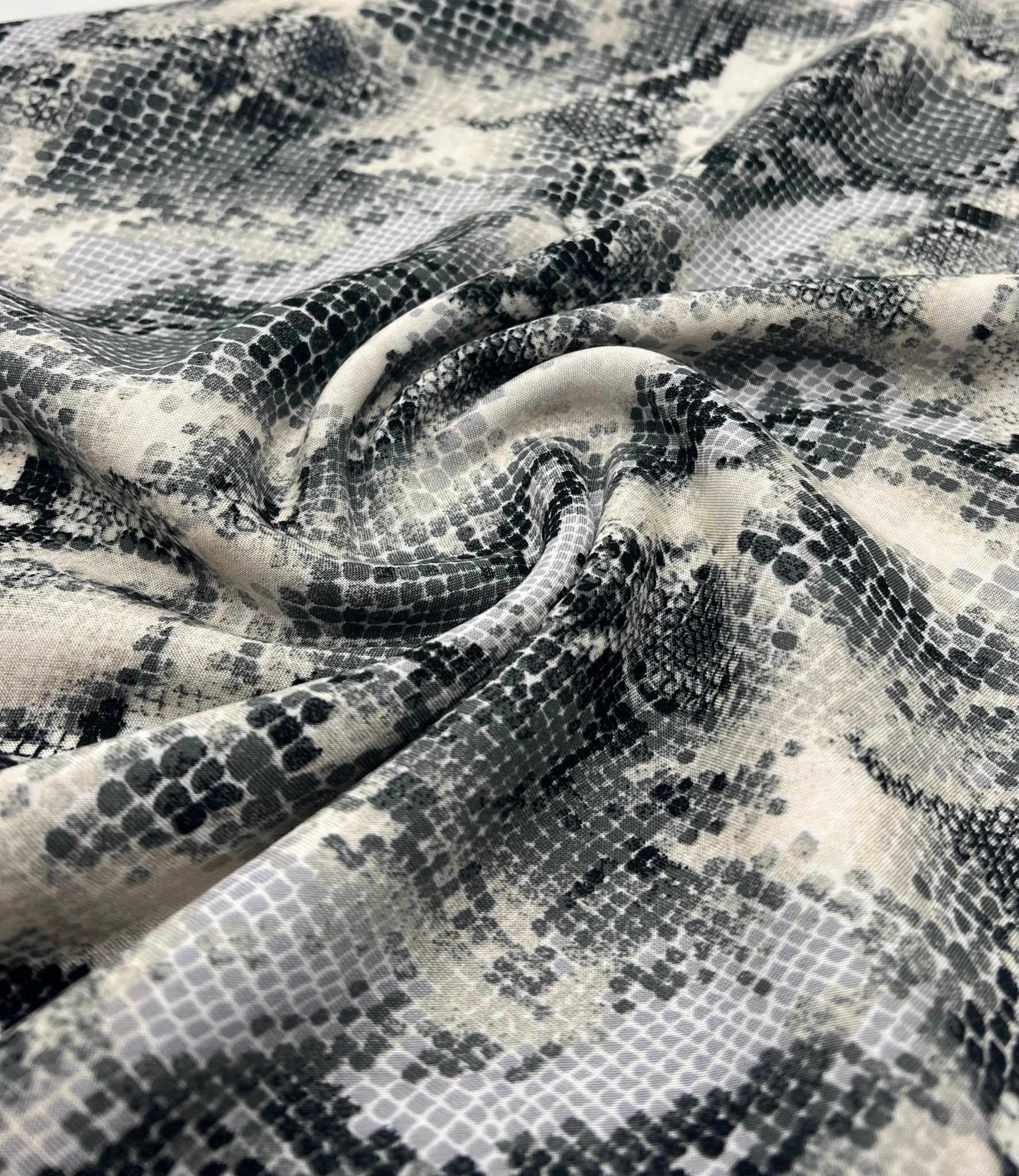 Grey Snake Mix 100% Viscose Non Stretch Fabric - T9 Fabrics